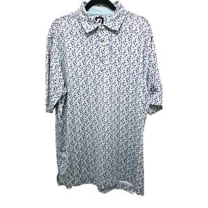 FootJoy Mens Floral Print Golf Polo Shirt Light Blue & Purple Size L
